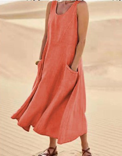 Variant image for Damen Sommerkleid Mit Taschen, Lässiges Kniehohes Baumwollkleid Für Täglichen Komfort Und Stil-20