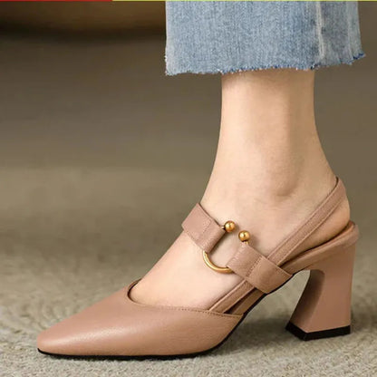 Women’s Supportive Slingback Heels with Gold Detail for All-Day Walking
