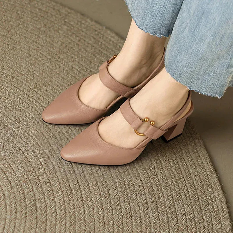 Women’s Supportive Slingback Heels with Gold Detail for All-Day Walking