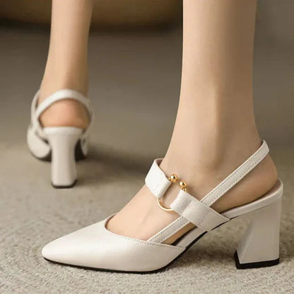 Women’s Supportive Slingback Heels with Gold Detail for All-Day Walking
