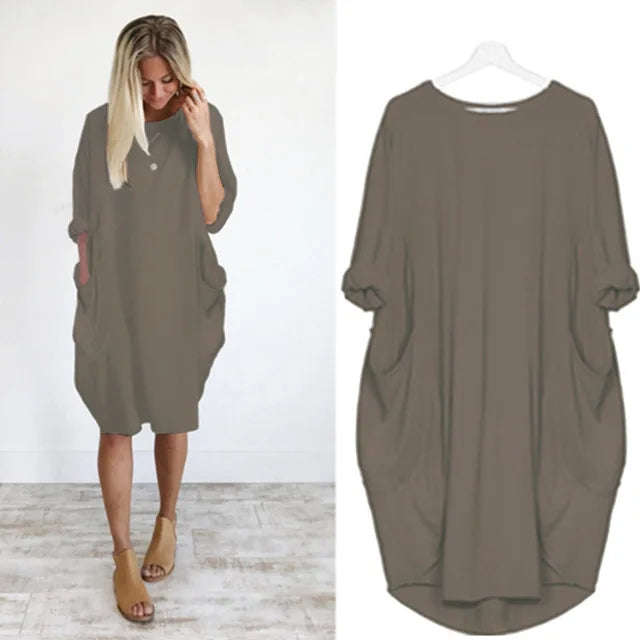 Variant image for Übergrößen Kleid mit Taschen, Entspannte Passform, Weicher Leichter Stoff, Größen S-5XL, Sommerkleid große Größen-25