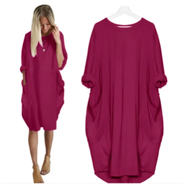 Variant image for Übergrößen Kleid mit Taschen, Entspannte Passform, Weicher Leichter Stoff, Größen S-5XL, Sommerkleid große Größen-57