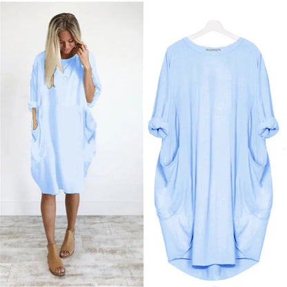 Übergrößen Kleid mit Taschen, Entspannte Passform, Weicher Leichter Stoff, Größen S-5XL, Sommerkleid große Größen