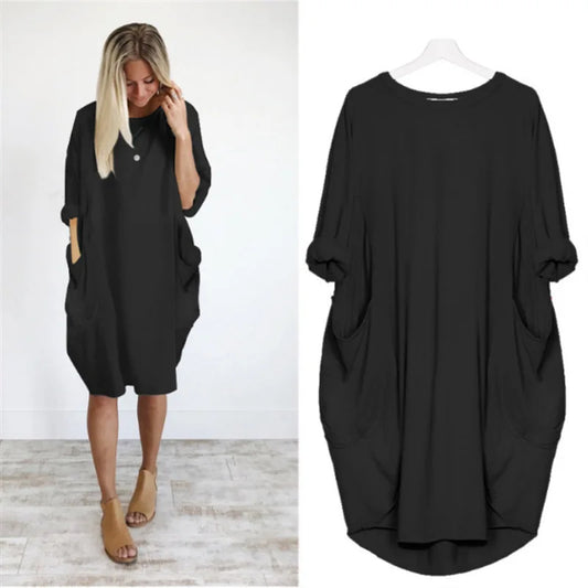 Übergrößen Kleid mit Taschen, Entspannte Passform, Weicher Leichter Stoff, Größen S-5XL, Sommerkleid große Größen