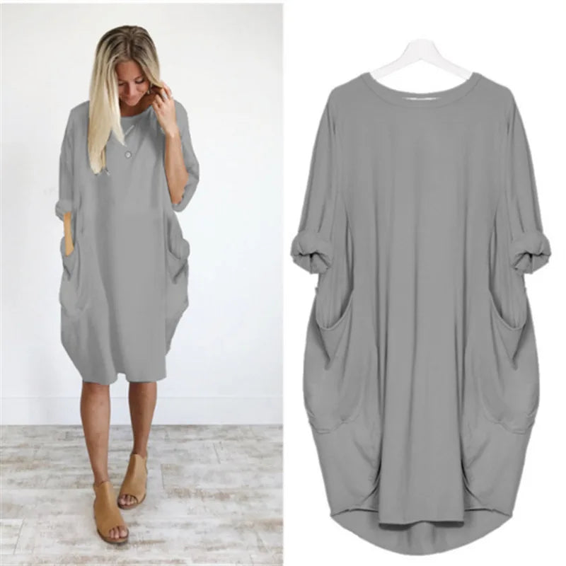 Variant image for Übergrößen Kleid mit Taschen, Entspannte Passform, Weicher Leichter Stoff, Größen S-5XL, Sommerkleid große Größen-33