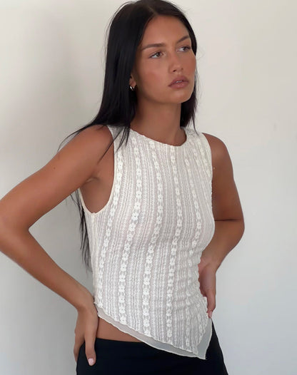 Elegante Ärmelose Spitzenbluse Für Damen Mit Asymmetrischem Saum Und Geschichtetem Design-1