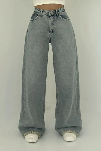 Variant image for Vintage Weitbein-Jeans Damen Hochtailliert für Bequemen Tragekomfort-4