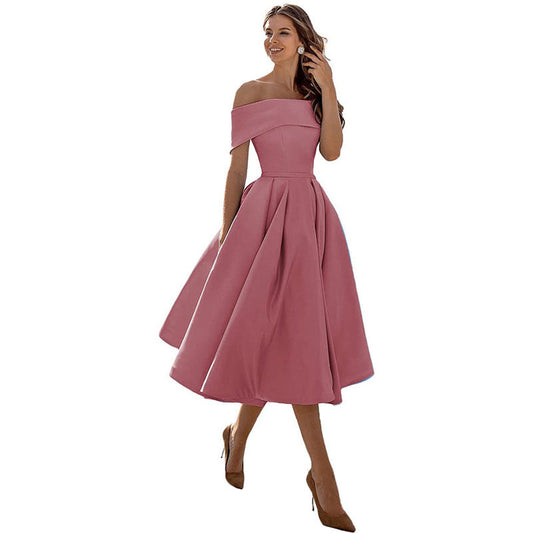 Festliches Damenkleid – trägerloses Design, schimmernder Satin, für Hochzeitsgäste 0