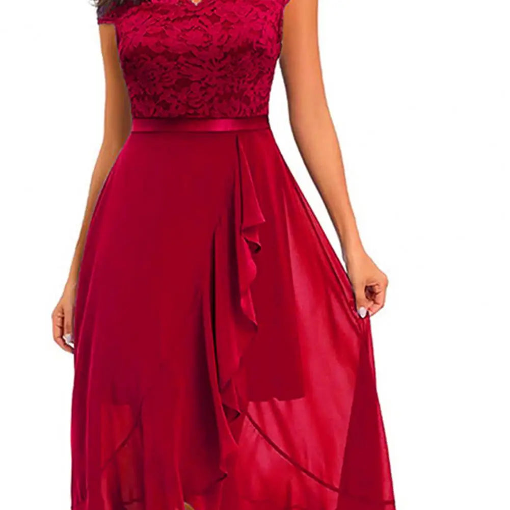 Flattering women’s lace party dress – sleeveless V-neck, perfect for festive occasions 5