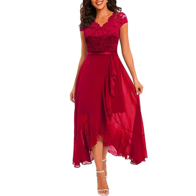 Flattering women’s lace party dress – sleeveless V-neck, perfect for festive occasions 6