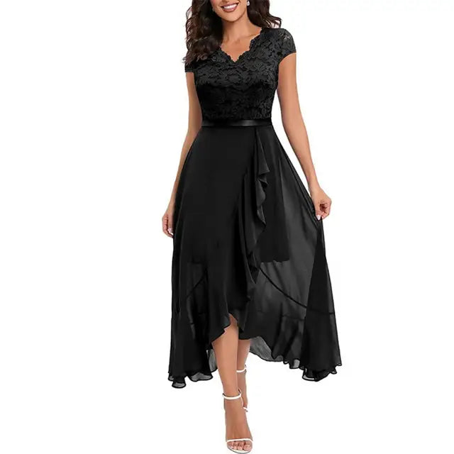Flattering women’s lace party dress – sleeveless V-neck, perfect for festive occasions 7