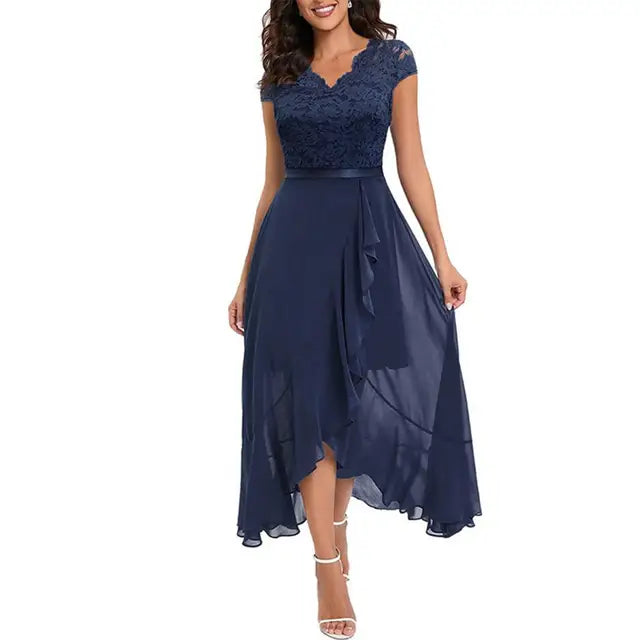 Flattering women’s lace party dress – sleeveless V-neck, perfect for festive occasions 8