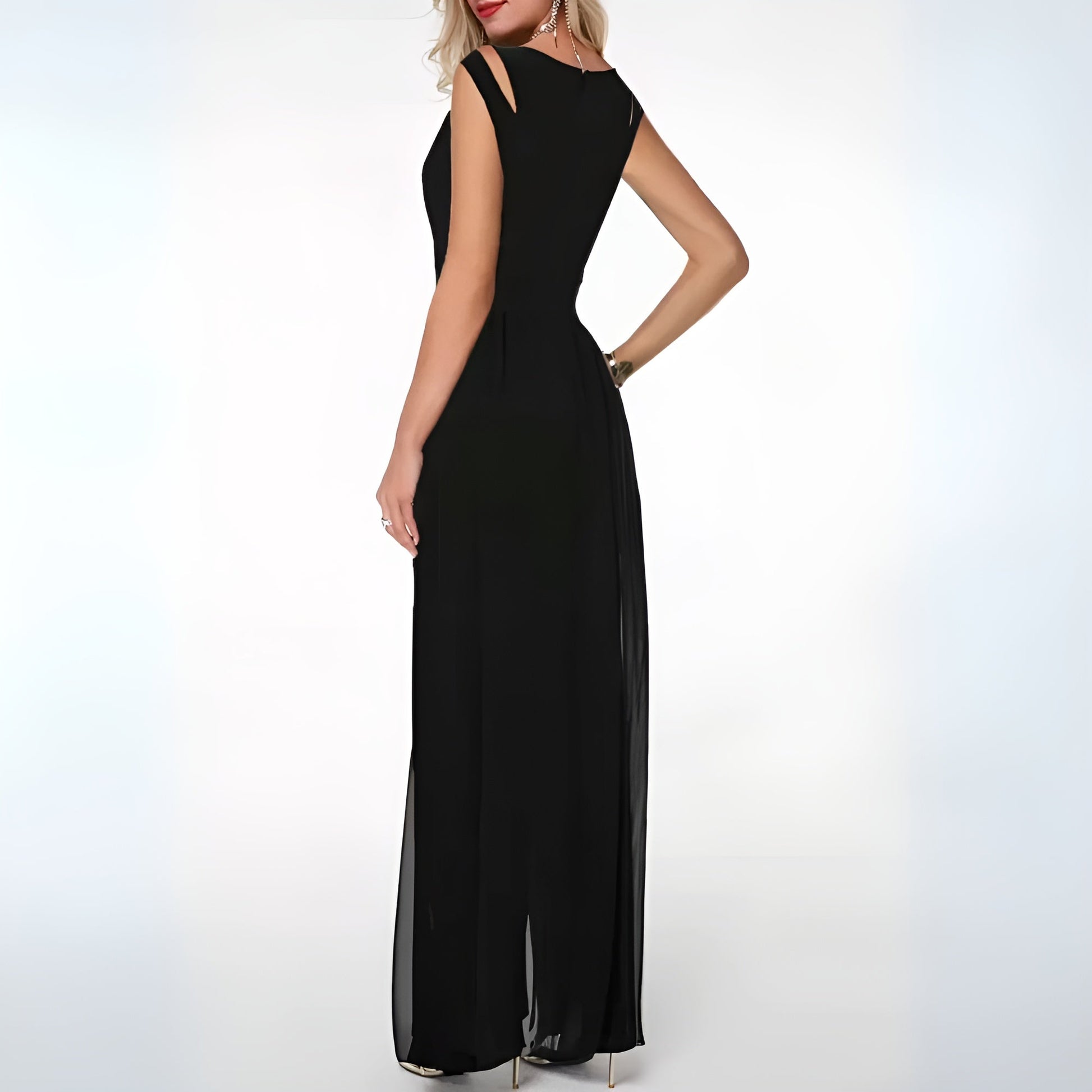 Flatternder Damen Jumpsuit – ärmellos, hochwertiges Material, für Hochzeiten und festliche Anlässe 1