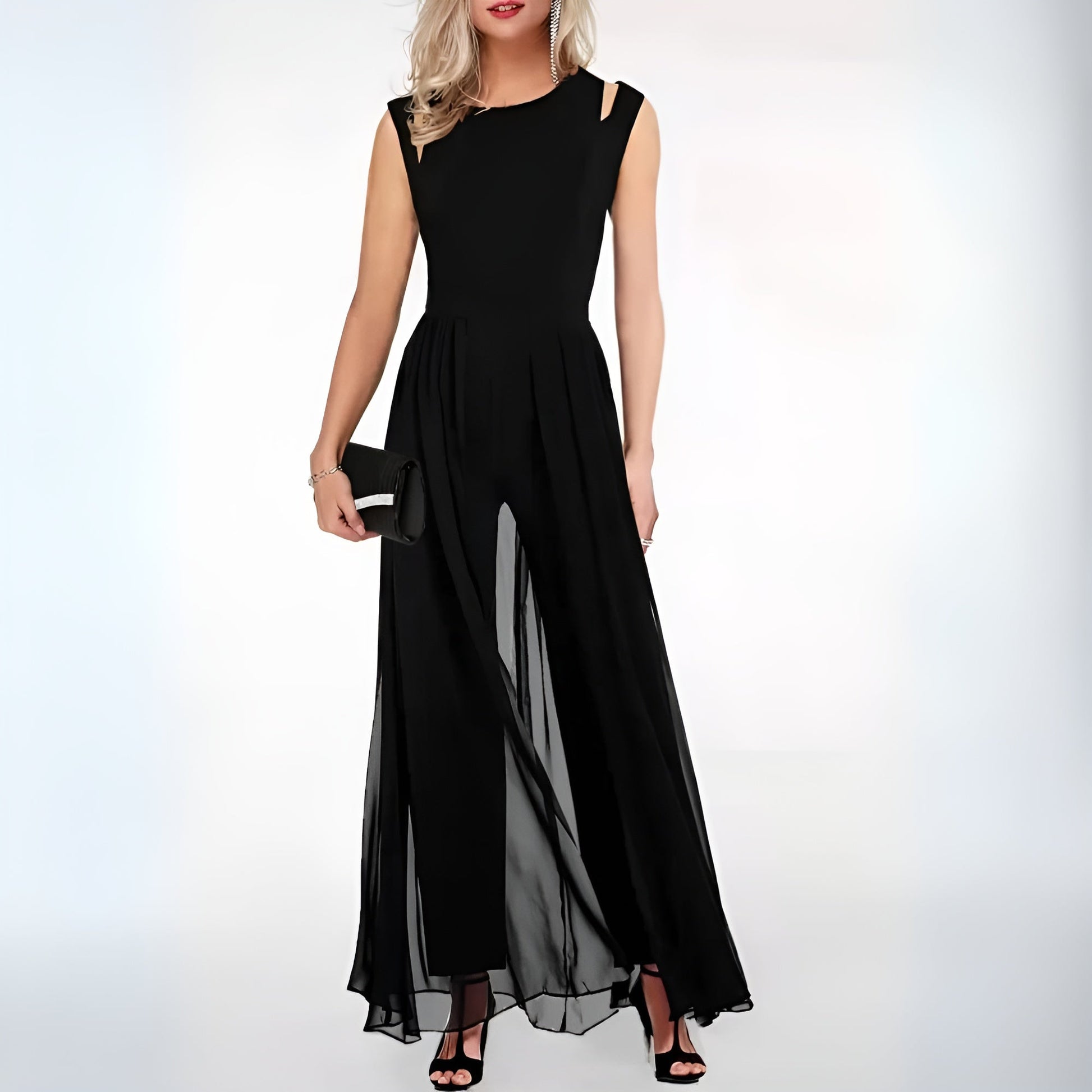 Flatternder Damen Jumpsuit – ärmellos, hochwertiges Material, für Hochzeiten und festliche Anlässe 3