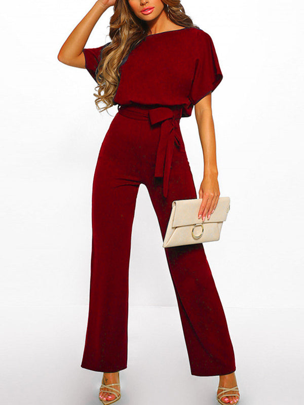Fließender Damen Jumpsuit – kurzer Ärmel, Rüschengürtel, aus Polyester, für elegante Anlässe 10