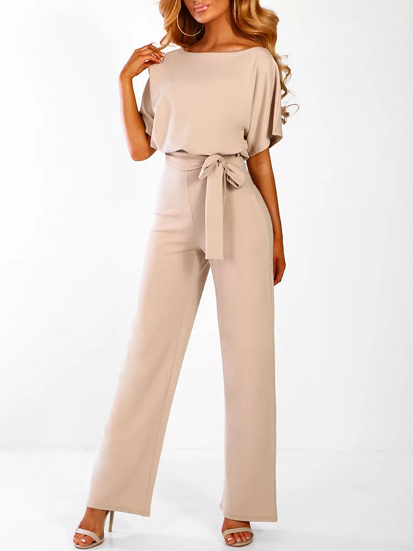 Fließender Damen Jumpsuit – kurzer Ärmel, Rüschengürtel, aus Polyester, für elegante Anlässe 3