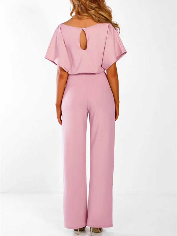Fließender Damen Jumpsuit – kurzer Ärmel, Rüschengürtel, aus Polyester, für elegante Anlässe 6