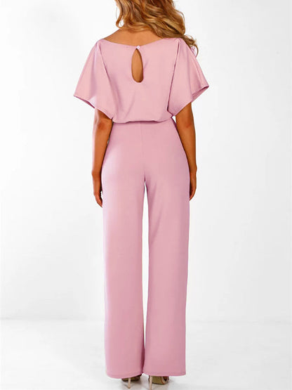 Fließender Damen Jumpsuit – kurzer Ärmel, Rüschengürtel, aus Polyester, für elegante Anlässe 6