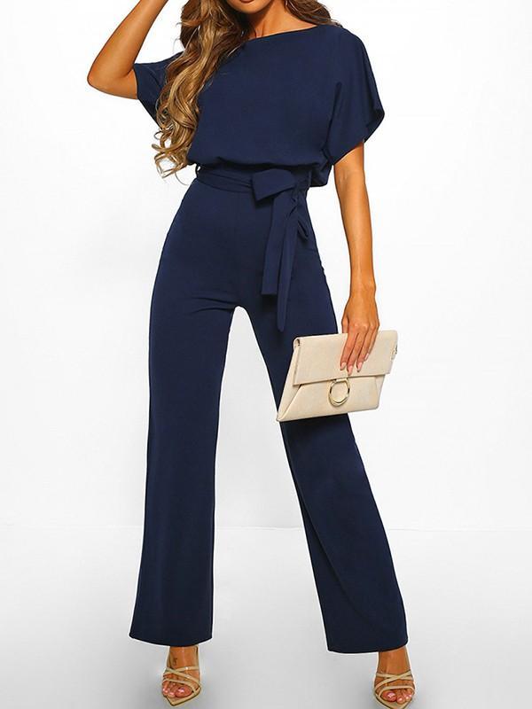 Fließender Damen Jumpsuit – kurzer Ärmel, Rüschengürtel, aus Polyester, für elegante Anlässe 9
