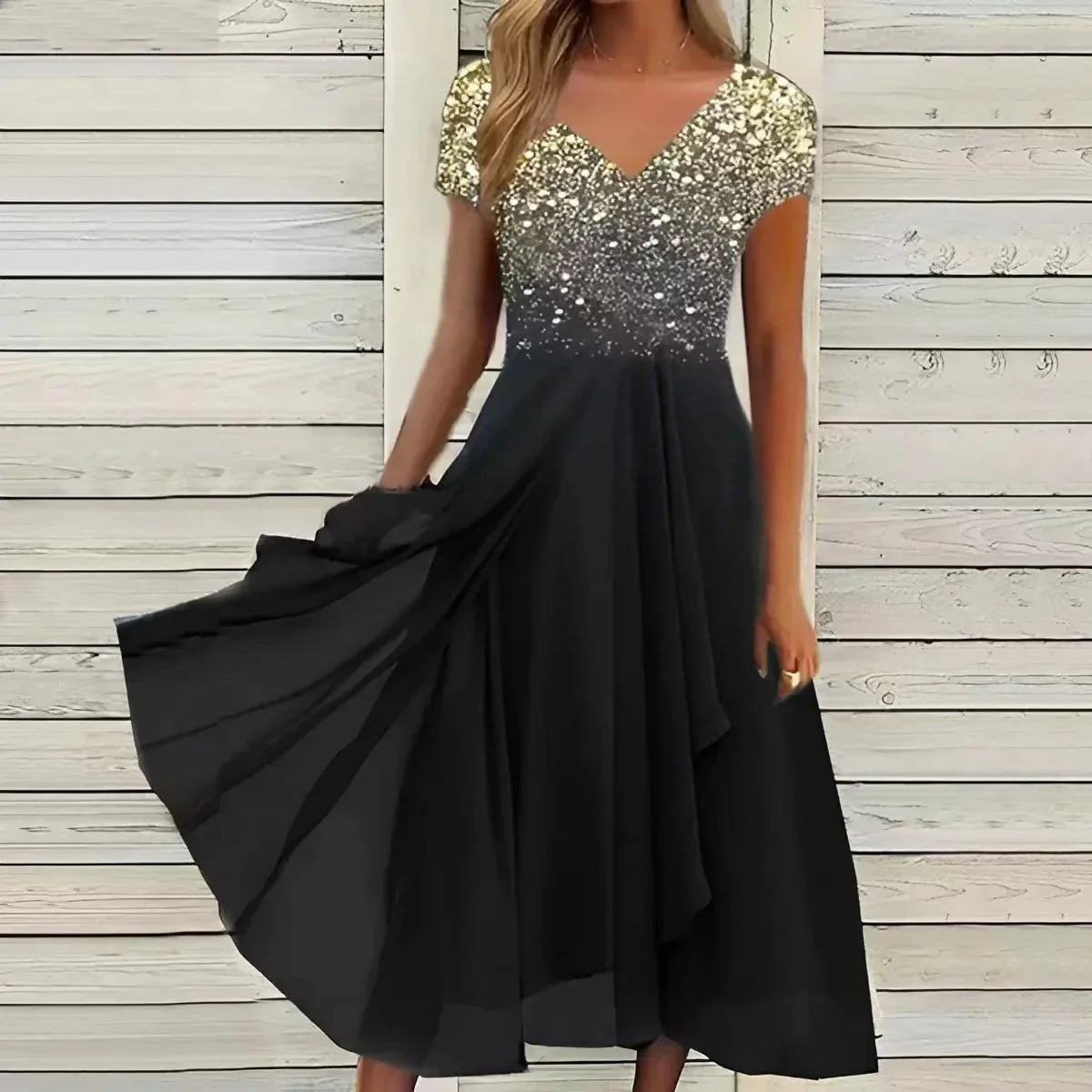 Fließendes Damen Festkleid – ärmellos, Chiffon, für Hochzeitsgäste und besondere Anlässe 2