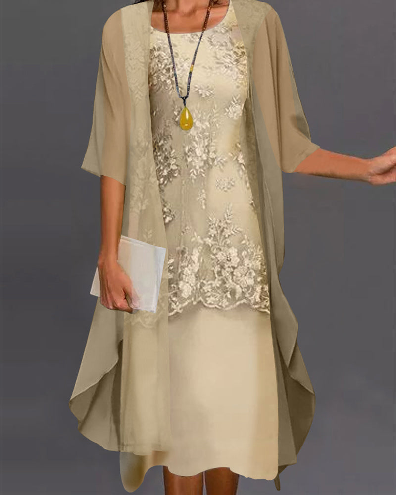 Fließendes Damen Kleid – knielang mit Spitze und Chiffon, ideal für Alltag und Urlaub 1