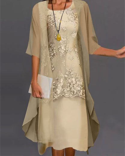 Fließendes Damen Kleid – knielang mit Spitze und Chiffon, ideal für Alltag und Urlaub 1