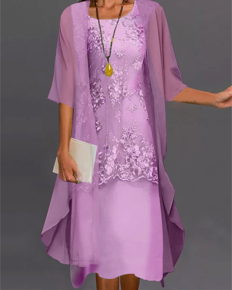 Fließendes Damen Kleid – knielang mit Spitze und Chiffon, ideal für Alltag und Urlaub 2