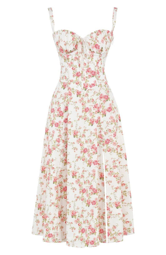 Fließendes Damen Midikleid – floral, herzförmiger Ausschnitt, für Frühlingsveranstaltungen 0