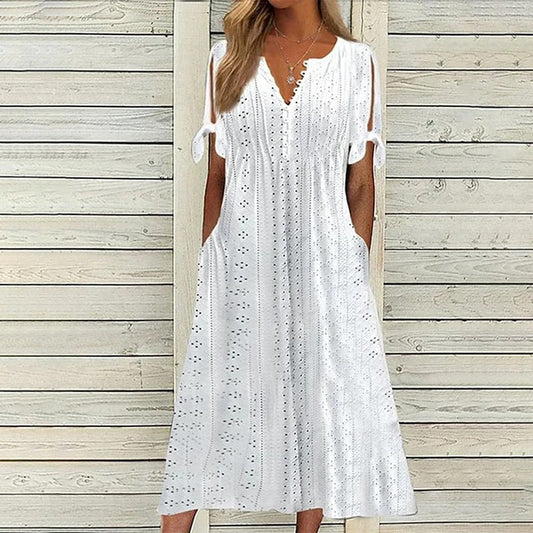 Fließendes Damenkleid – Spitzenmuster, hochwertig, für Hochzeiten und festliche Anlässe 0