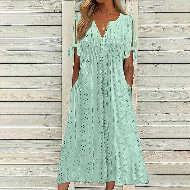 Fließendes Damenkleid – Spitzenmuster, hochwertig, für Hochzeiten und festliche Anlässe 1