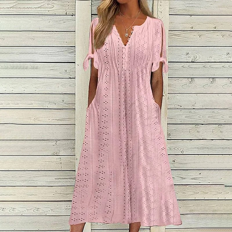 Fließendes Damenkleid – Spitzenmuster, hochwertig, für Hochzeiten und festliche Anlässe 4