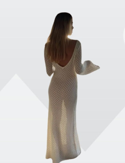 Fließendes Damenkleid – tiefer V-Ausschnitt, transparenter Stoff, für Hochzeitsgäste oder festliche Anlässe 4