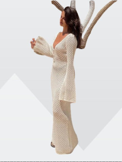 Fließendes Damenkleid – tiefer V-Ausschnitt, transparenter Stoff, für Hochzeitsgäste oder festliche Anlässe 7