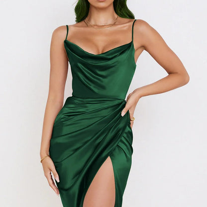 Fließendes Damenkleid aus Satin – schmale Träger, Volants, für festliche Anlässe oder Hochzeiten 8