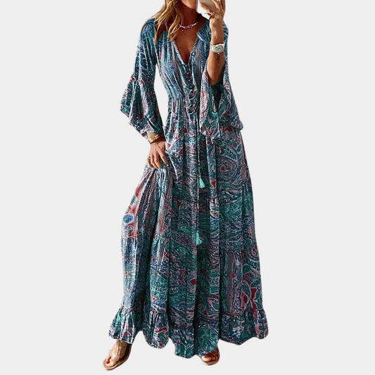 Fließendes damenkleid – figurbetont im Boho-Stil, hochwertiger Polyester, für festliche Anlässe 0