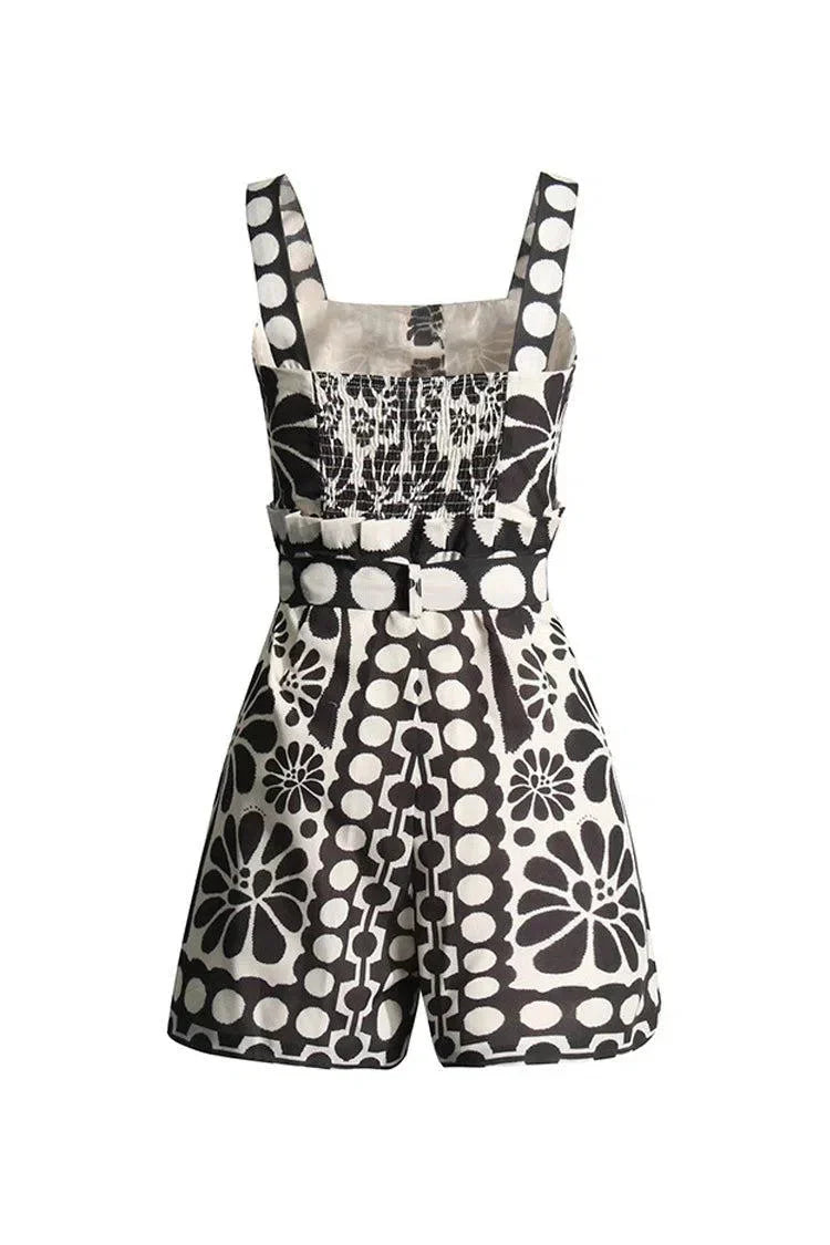 Vintage Blumenkleid Polka Dot Strampler mit Quadratausschnitt und Schrägen Taschen für Damen 4