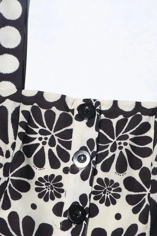 Vintage Blumenkleid Polka Dot Strampler mit Quadratausschnitt und Schrägen Taschen für Damen 5