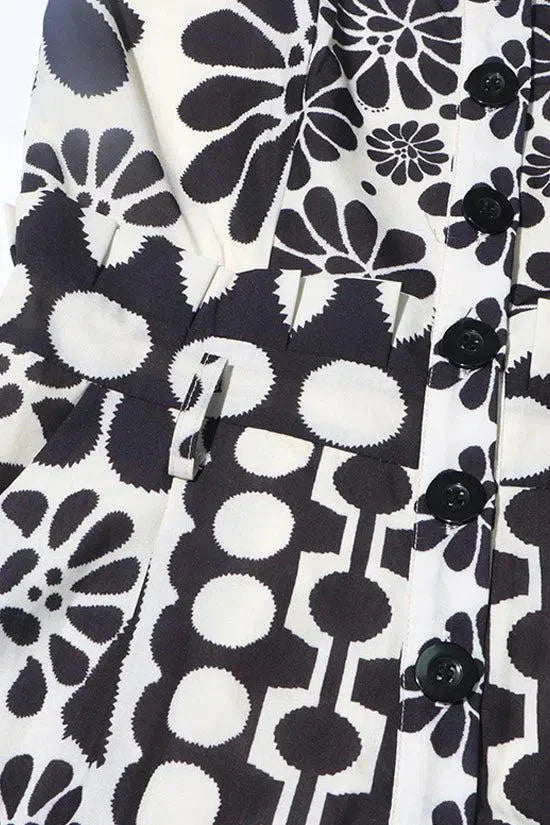 Vintage Blumenkleid Polka Dot Strampler mit Quadratausschnitt und Schrägen Taschen für Damen 6