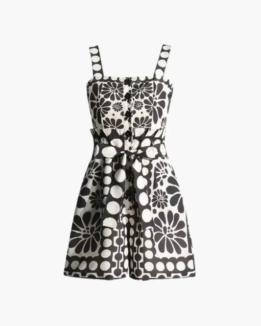 Vintage Blumenkleid Polka Dot Strampler mit Quadratausschnitt und Schrägen Taschen für Damen 1