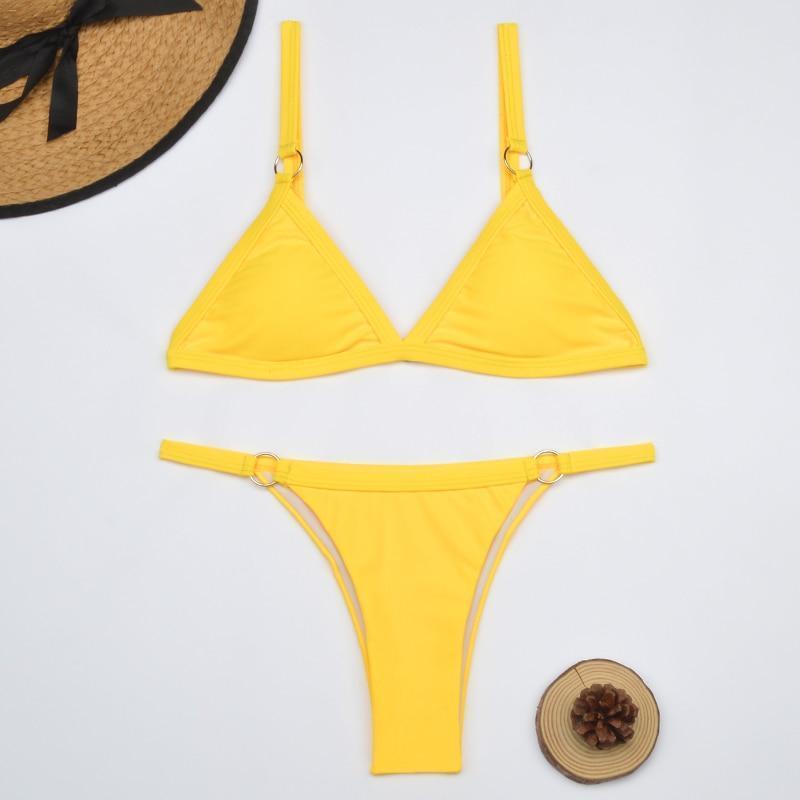 Glamouröser Damen Bikini – Triangel-Schnitt mit goldfarbenen Metallringen, hochwertiger Stoff, für Strand und Pool 1