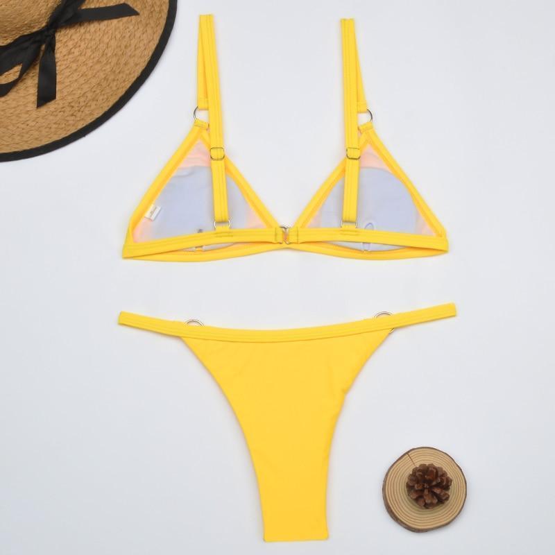 Glamouröser Damen Bikini – Triangel-Schnitt mit goldfarbenen Metallringen, hochwertiger Stoff, für Strand und Pool 2