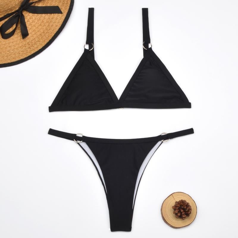 Glamouröser Damen Bikini – Triangel-Schnitt mit goldfarbenen Metallringen, hochwertiger Stoff, für Strand und Pool 3
