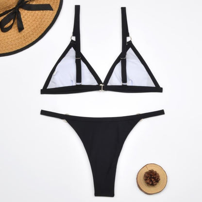 Glamouröser Damen Bikini – Triangel-Schnitt mit goldfarbenen Metallringen, hochwertiger Stoff, für Strand und Pool 4