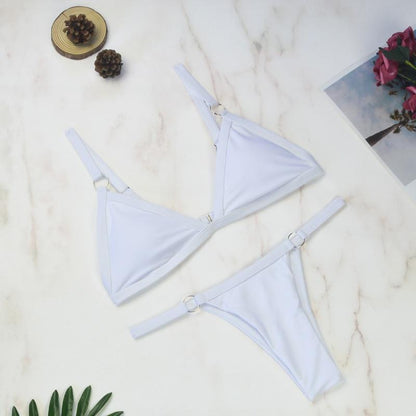 Glamouröser Damen Bikini – Triangel-Schnitt mit goldfarbenen Metallringen, hochwertiger Stoff, für Strand und Pool 5