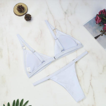 Glamouröser Damen Bikini – Triangel-Schnitt mit goldfarbenen Metallringen, hochwertiger Stoff, für Strand und Pool 6