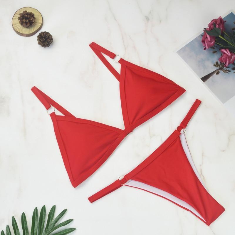Glamouröser Damen Bikini – Triangel-Schnitt mit goldfarbenen Metallringen, hochwertiger Stoff, für Strand und Pool 7