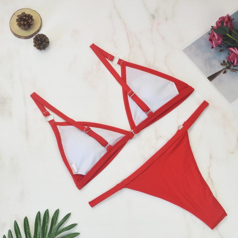 Glamouröser Damen Bikini – Triangel-Schnitt mit goldfarbenen Metallringen, hochwertiger Stoff, für Strand und Pool 8