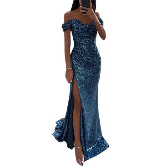 Glamouröses Damen Maxikleid – V-Ausschnitt mit Pailletten, für festliche Anlässe, ideal für Sommernächte 0