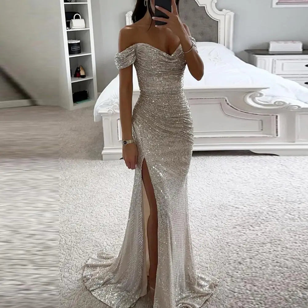 Glamouröses Damen Maxikleid – V-Ausschnitt mit Pailletten, für festliche Anlässe, ideal für Sommernächte 1