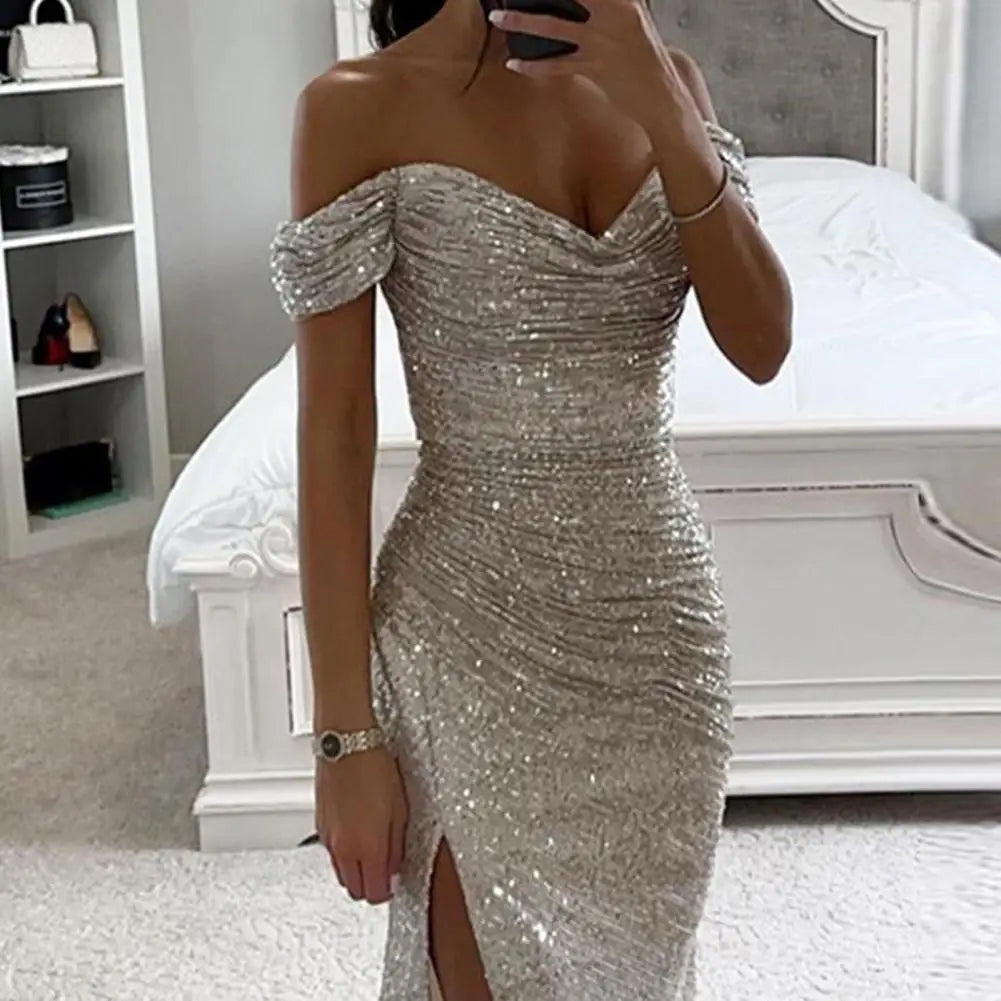 Glamouröses Damen Maxikleid – V-Ausschnitt mit Pailletten, für festliche Anlässe, ideal für Sommernächte 2
